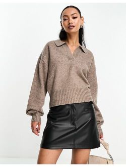 Pretty Lavish cropped knit sweater in brown