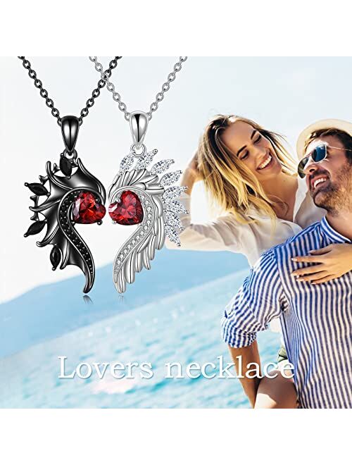 ONEFINITY Angel and Devil Couples Necklace Sterling Silver His and Hers Matching Necklace Heart Symbol of Love Pendant Couples Jewelry Gifts for Couple Her Him