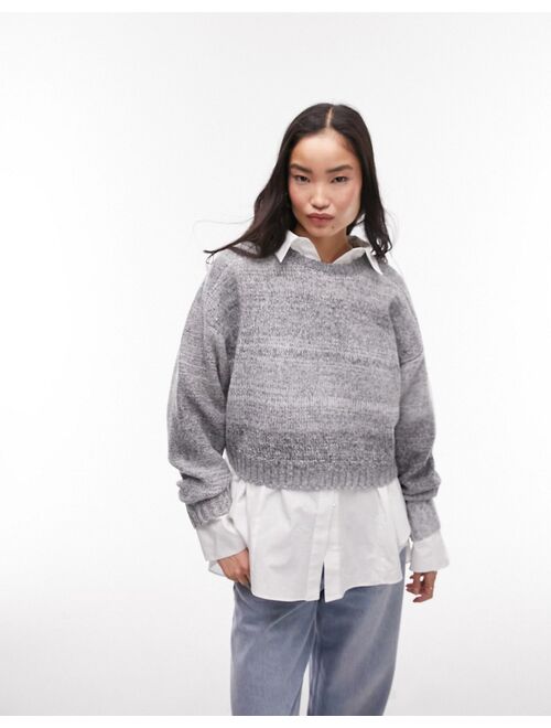 Topshop knitted boxy space dye sweater in gray