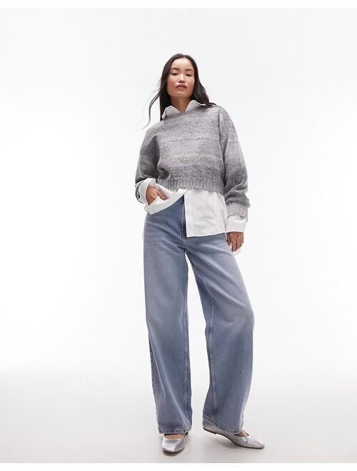 Topshop knitted boxy space dye sweater in gray
