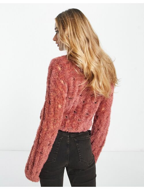 Reclaimed Vintage oversized fluffy laddered sweater in pink