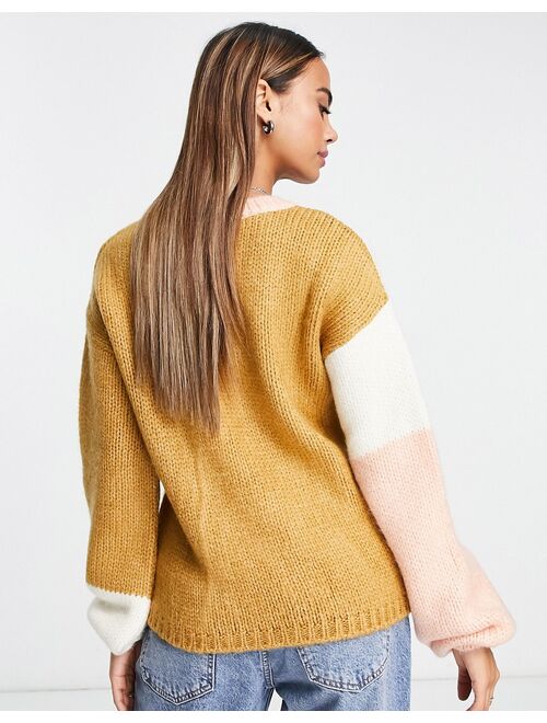 ASOS DESIGN sweater in color block pattern in neutrals
