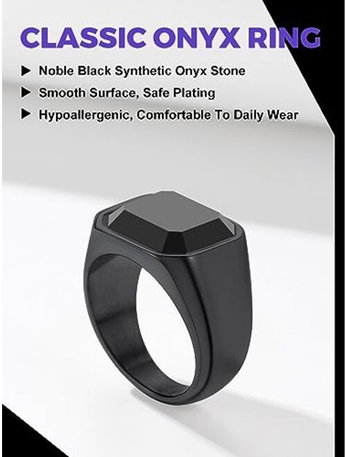 Richsteel Black Onyx Ring Stainless Steel Band Ring Gold Plated Thumb Signet Ring for Men Women Jewelry Gift for him
