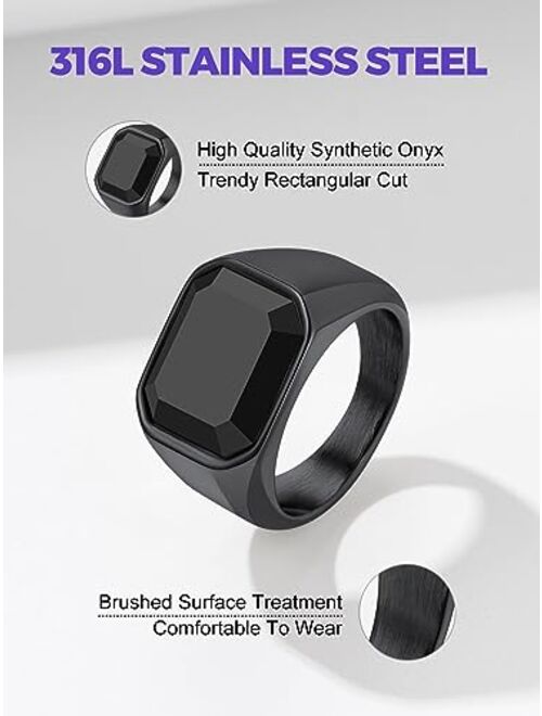 Richsteel Black Onyx Ring Stainless Steel Band Ring Gold Plated Thumb Signet Ring for Men Women Jewelry Gift for him