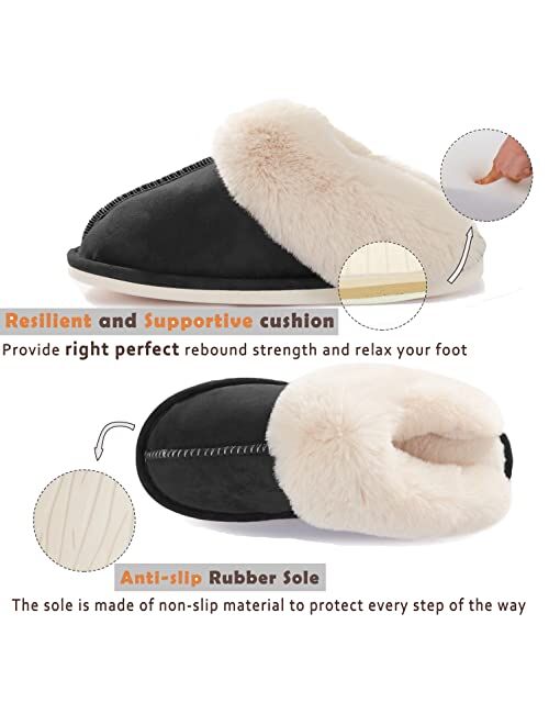 Donpapa Womens Slipper Memory Foam Fluffy Soft Warm Slip On House Slippers,Anti-Skid Cozy Plush for Indoor Outdoor