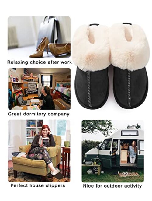 Donpapa Womens Slipper Memory Foam Fluffy Soft Warm Slip On House Slippers,Anti-Skid Cozy Plush for Indoor Outdoor