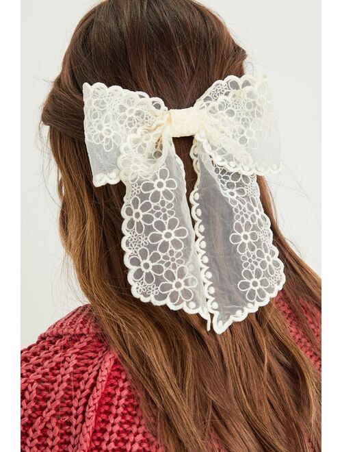 Lulus Adorable Effect Ivory Embroidered Hair Bow Barrette