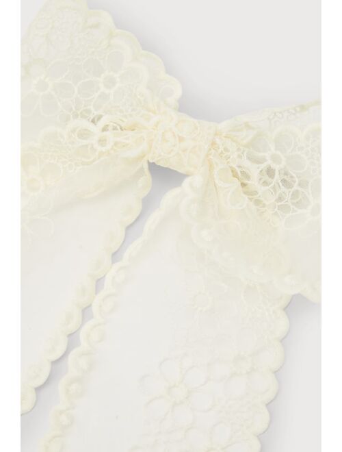 Lulus Adorable Effect Ivory Embroidered Hair Bow Barrette