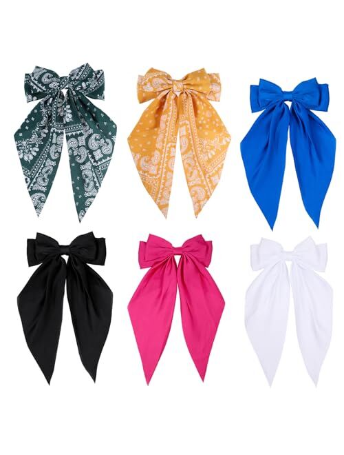 Bviie 2 PCS Bow Hair Clips for Women, Soft Long Tail Large Bow Hair Slides, Metal Spring Clip Vintage Silk Headbands, Elegant Hair Accessories, Gifts for Women Girl, Flow