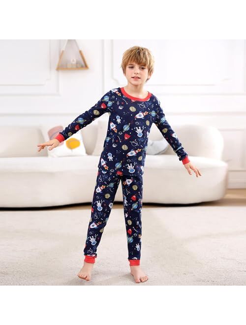 V.&GRIN Boys Cotton Pajamas, Snug Fit Toddler PJs with Long Sleeve Top and Pants - Size 2-12 Years Kids Clothes