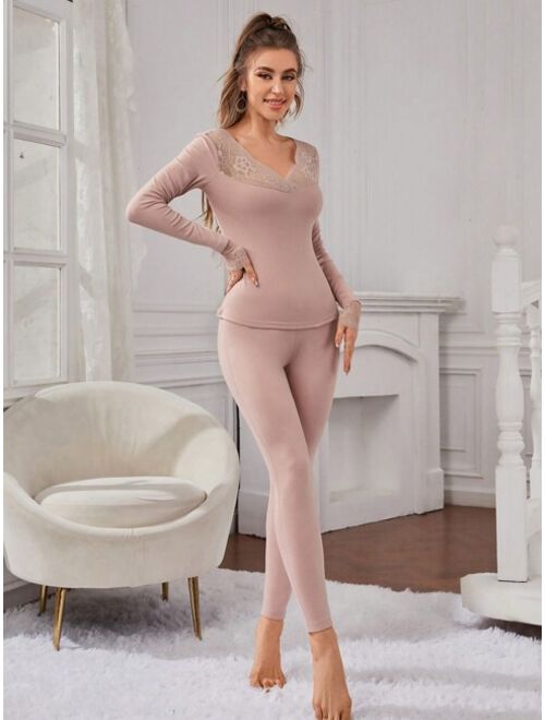 Shein Contrast Lace Thermal Underwear Set