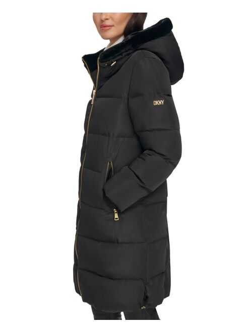 DKNY Women's Down Faux-Fur-Trim Hooded Puffer Coat