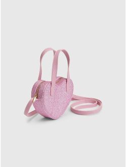 Kids Pink Shiny Heart Shaped Crossbody Bag