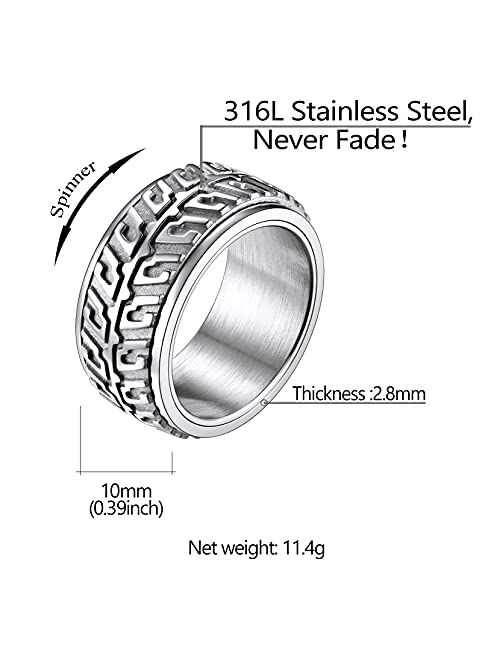 Richsteel Stainless Steel Spinner Ring Cool Car Motorcycle Tire Tread Biker Rings Fidget Band Rings for Men Women, Size 7-12 (with Gift Box)