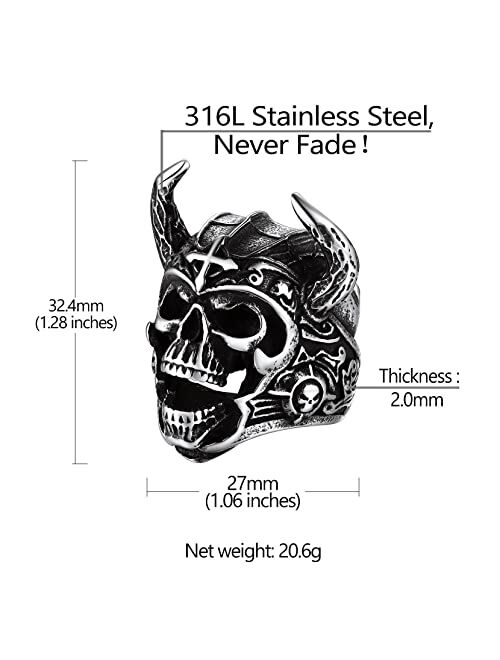 Richsteel Stainless Steel Statement Ring for Men Fashion Punk Biker Skull Rings Size 7-14 Halloween Ring(Gift Wrapped)