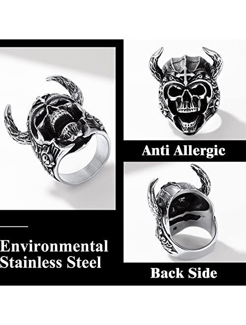 Richsteel Stainless Steel Statement Ring for Men Fashion Punk Biker Skull Rings Size 7-14 Halloween Ring(Gift Wrapped)