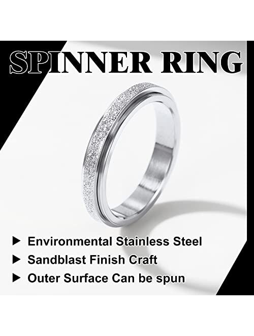 Richsteel Stainless Steel Band Rings for Men Women Rotatable Fidget Spinner Rings Sand Blast Finish Wedding Bands(Send Gift Box)