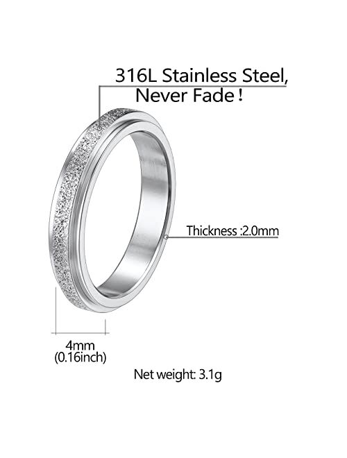 Richsteel Stainless Steel Band Rings for Men Women Rotatable Fidget Spinner Rings Sand Blast Finish Wedding Bands(Send Gift Box)