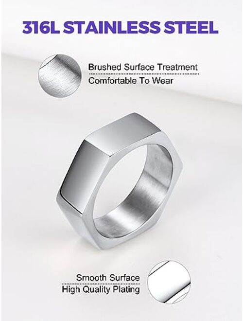 Richsteel Mens Rings Hexagon Geometric Ring for Men 7MM Wide Stainless Steel Rings for Women, Size 7-14