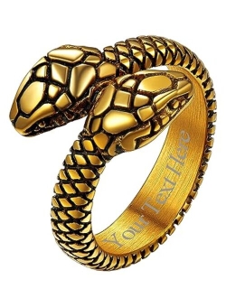 Richsteel Stainless Steel/18K Gold Plated/Black Snake Ring for Men Women Size 7-12 Serpent Reptile Rings Punk Gothic Jewelry(with Gift Box)