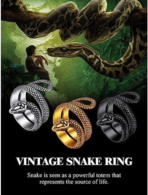 Richsteel Stainless Steel/18K Gold Plated/Black Snake Ring for Men Women Size 7-12 Serpent Reptile Rings Punk Gothic Jewelry(with Gift Box)