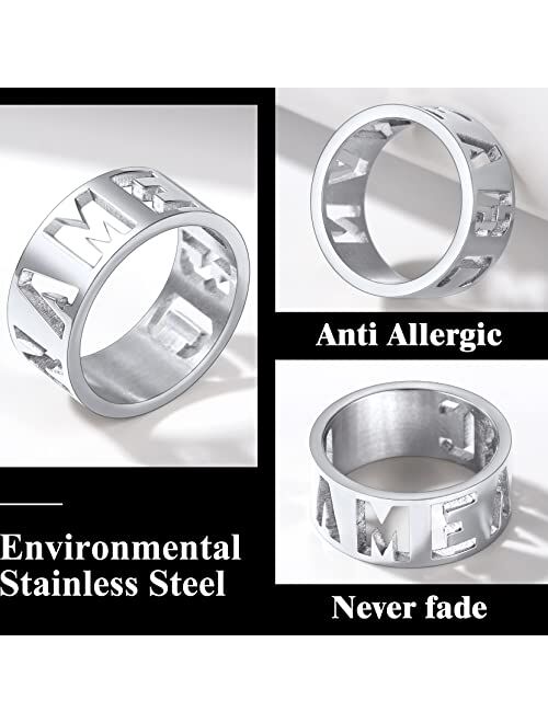 Richsteel Personalized Name Ring 9mm/15mm Custom Name Plate Ring Engrave Any Names/Fidget Spinner Ring for Women Men Stainless Steel Jewelry(with Gift Box)