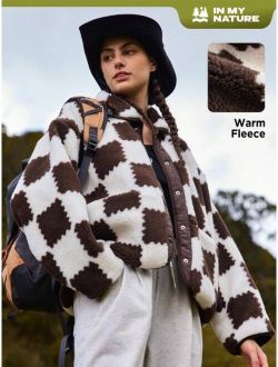 SHEIN In My Nature Allover Geo Print Zip Up Fleece Coat