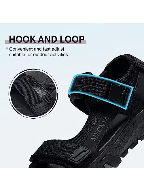 MEGNYA Mens Comfortable Walking Sandals, Soft Sports Hiking Sandals with Three Adjustable Hook And Loop Straps, Casual Athletic Sandals for Outdoor Active Camping