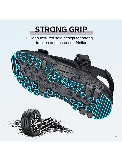 MEGNYA Mens Comfortable Walking Sandals, Soft Sports Hiking Sandals with Three Adjustable Hook And Loop Straps, Casual Athletic Sandals for Outdoor Active Camping