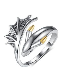 Daixiya Dragon Ring 925 Sterling Silver Adjustable Dragon Rings Dragon Jewelry Gifts for Women Men Girls