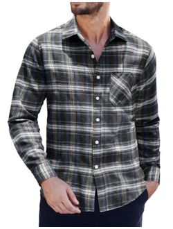 Men's Flannel Plaid Shirts Long Sleeve Button Down Shirts Casual Dress Shirt