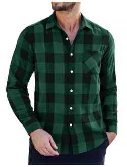 Men's Flannel Plaid Shirts Long Sleeve Button Down Shirts Casual Dress Shirt
