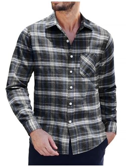 COOFANDY Men's Flannel Plaid Shirts Long Sleeve Button Down Shirts Casual Dress Shirt
