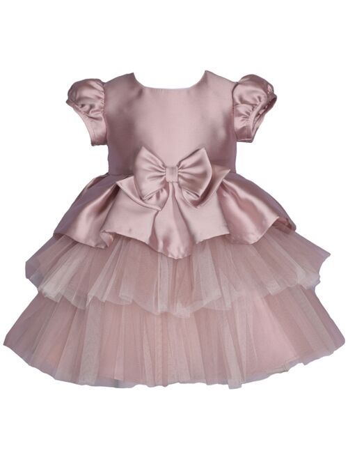 Bonnie Baby Baby Girls Short Sleeved Mikado Tiered Dress with Bow