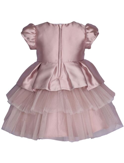 Bonnie Baby Baby Girls Short Sleeved Mikado Tiered Dress with Bow