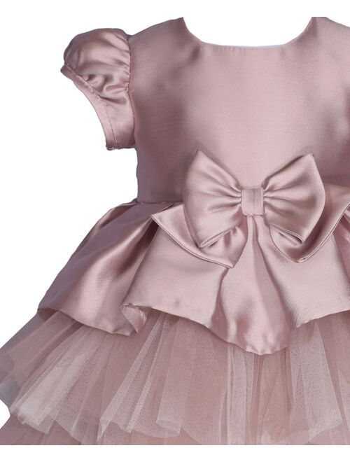 Bonnie Baby Baby Girls Short Sleeved Mikado Tiered Dress with Bow