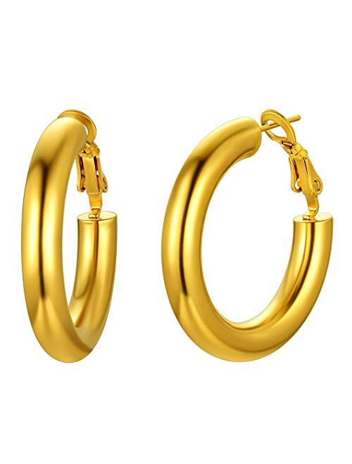 Richsteel Minimalist Hoop Earrings for Women Fits Sensitive Ears 30/40/60/80mm Hoops Stainless Steel/18K Gold Plated Fashion Jewelry(with Gift Box)