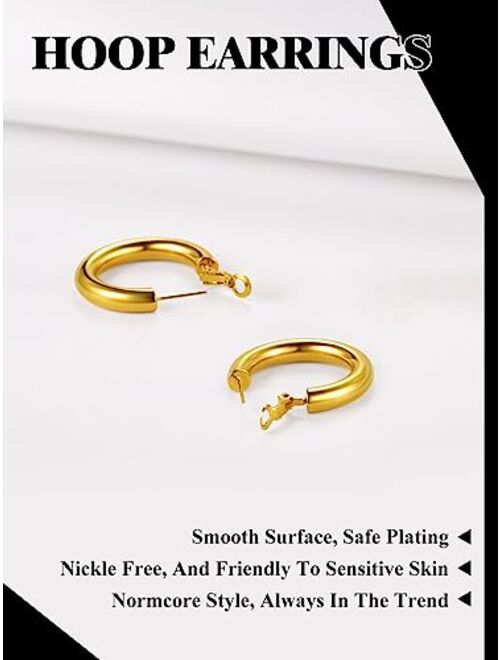 Richsteel Minimalist Hoop Earrings for Women Fits Sensitive Ears 30/40/60/80mm Hoops Stainless Steel/18K Gold Plated Fashion Jewelry(with Gift Box)