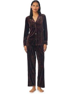 LAUREN Ralph Lauren Long Sleeve Velvet Notch Collar Long PJ Set
