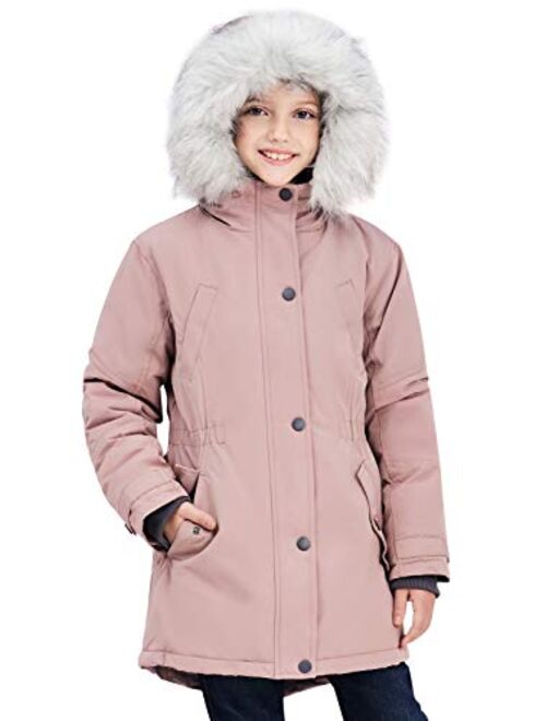 SOLOCOTE Girls Winter Coats Heavyweight Medium Length Warm Jacket With Removable Fur Collar Hooded 3-14Y