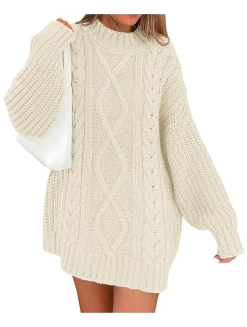 LILLUSORY Women's Crewneck Oversized Sweater Dress 2023 Fall Cable Knit Long Sleeve Chunky Casual Dresses Pullover Tops