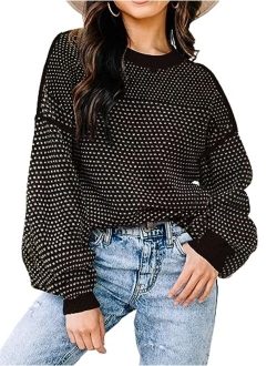 Disamer Fall Sweaters for Women 2023 Long Sleeve Striped Oversized Sweaters Trendy Casual Crew Neck Knitted Tops Pullover Jumper