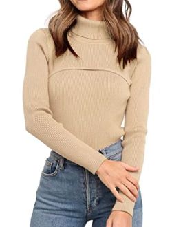 Women's Fall Fashion Turtleneck Pullover Sweaters Casual Long Sleeve Cable Knit Fitted Jumper Tops