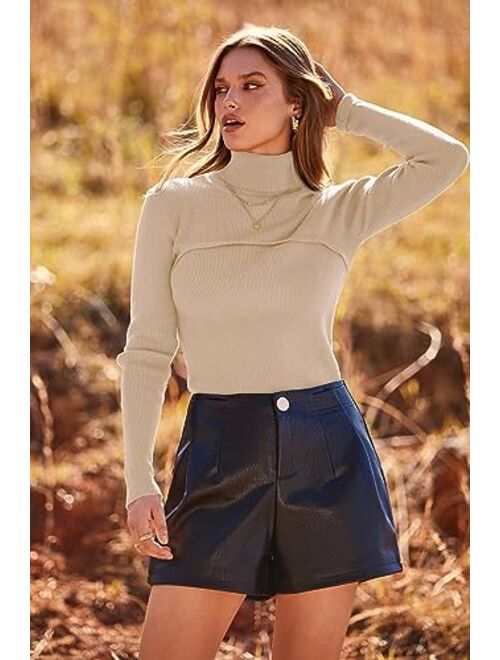 PRETTYGARDEN Women's Fall Fashion Turtleneck Pullover Sweaters Casual Long Sleeve Cable Knit Fitted Jumper Tops