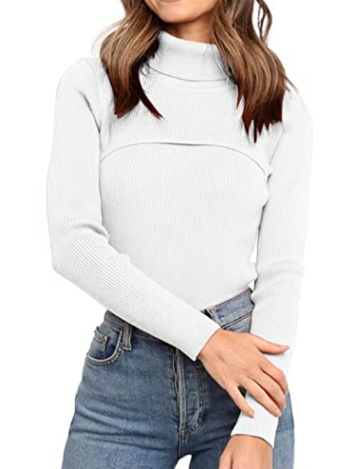 PRETTYGARDEN Women's Fall Fashion Turtleneck Pullover Sweaters Casual Long Sleeve Cable Knit Fitted Jumper Tops