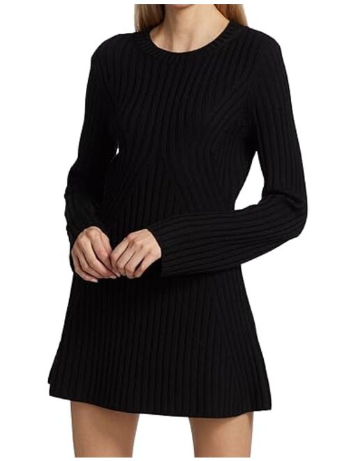 Ugerlov Women's 2023 Trendy Fall Long Sleeve Sweater Dress Round Neck Pullover Sweater Ribbed Knit Mini Dress