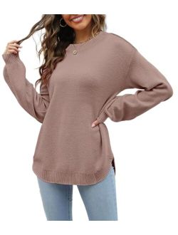 Etcyy New Women's 2023 Sweaters Trendy Fall Waffle Knit Sweater Tops Long Balloon Sleeve Loose Pullover Jumper