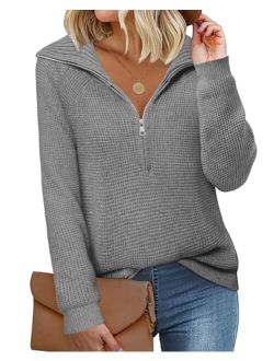 Vivilli Womens Half Zip Pullover Sweaters Long Sleeve Casual V Neck Collar Tops