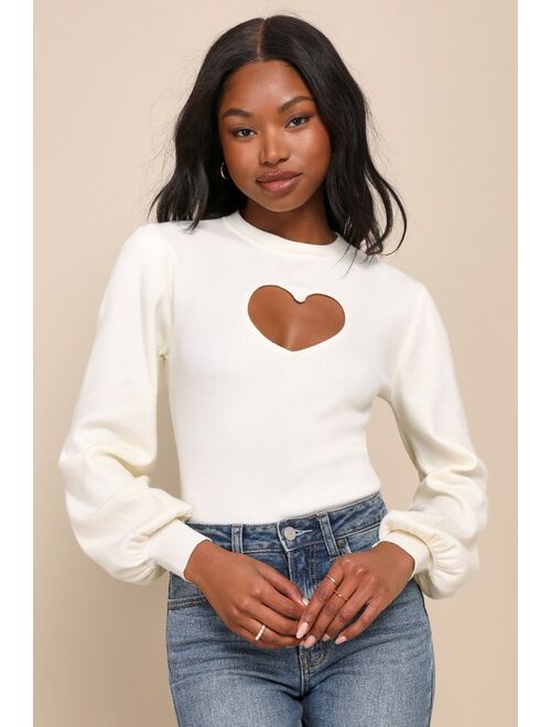 Lulus Always In Your Heart Ivory Cutout Long Sleeve Sweater Top