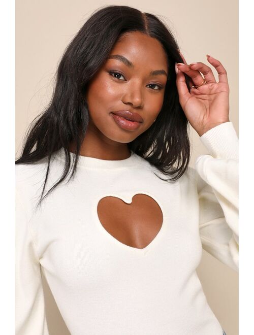 Lulus Always In Your Heart Ivory Cutout Long Sleeve Sweater Top